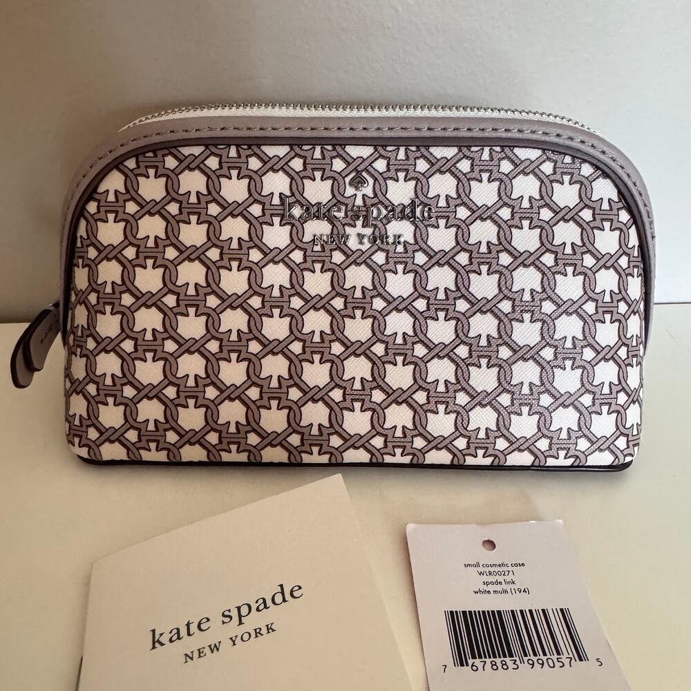 Kate Spade Make Up Travel Cosmetic Case Bag Geometric Link Print New